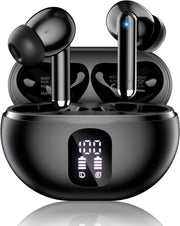 Bluetooth 5.4 Wireless Earbuds with LED Display, Carbon Black