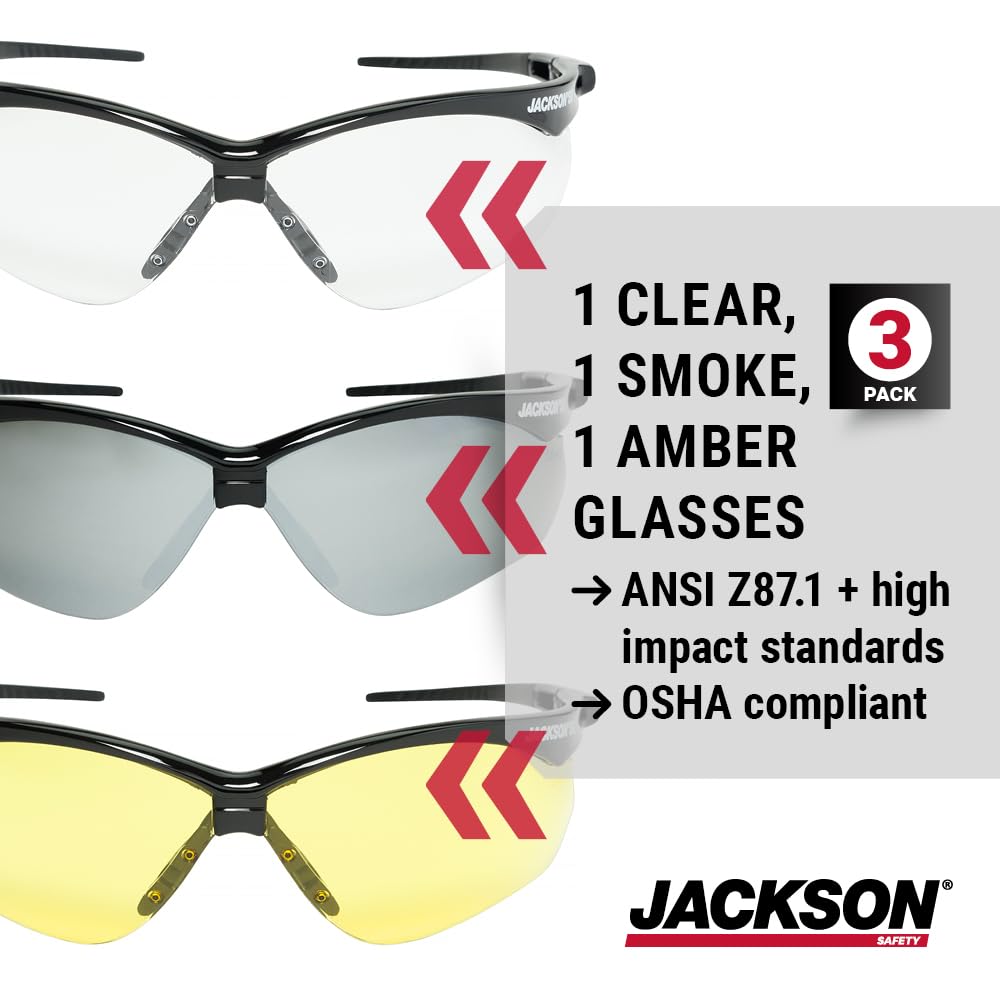 Jackson Safety SG Safety Glasses for Men & Women, 3-Pack, CSA Z94.3