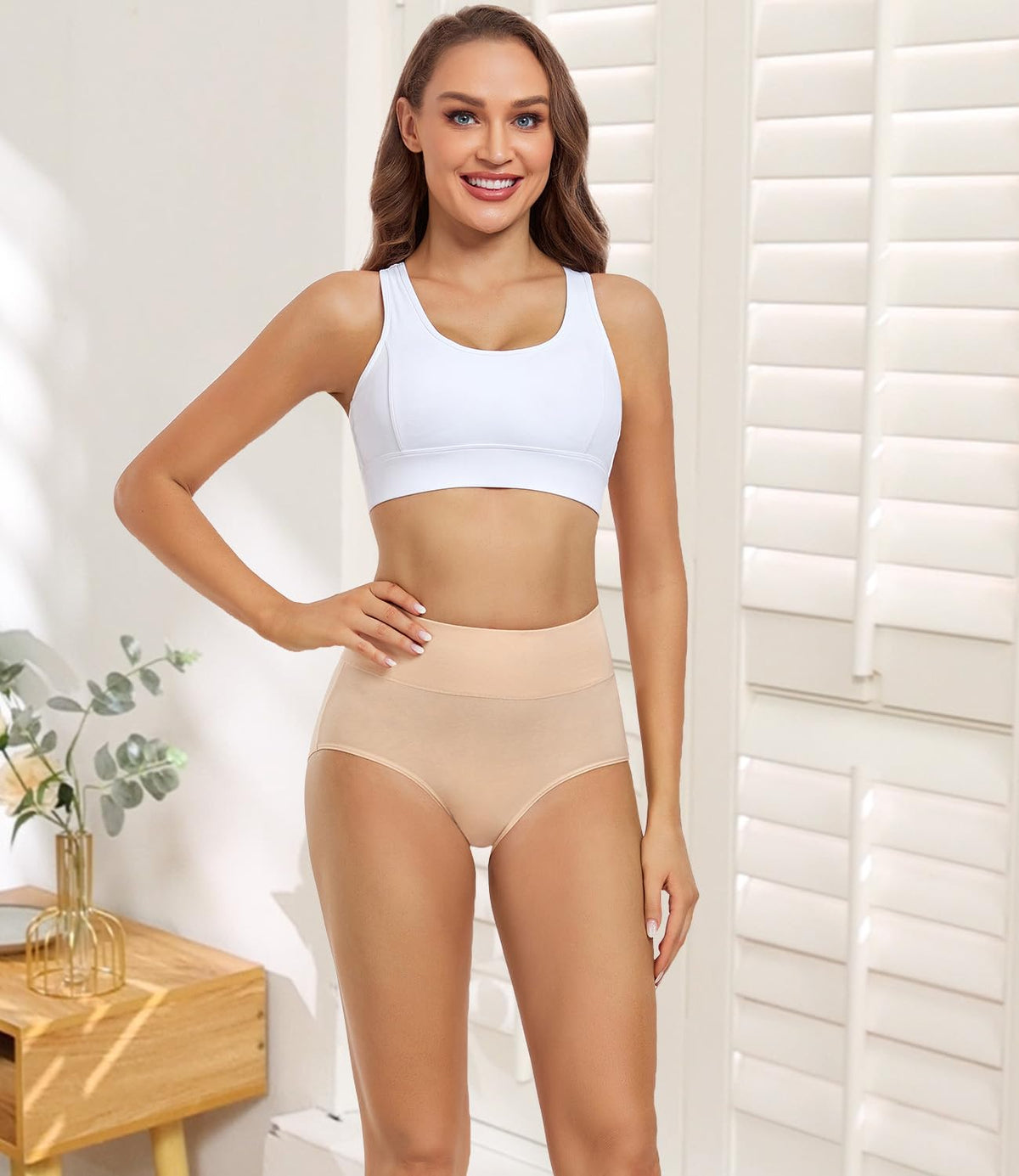 Wirarpa Women's High Waisted Cotton Briefs, 5 Pack, Beige, Large