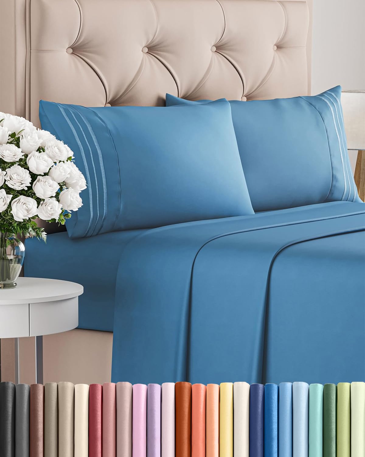 CGK Unlimited Brushed Microfibre Sheet Set, Queen, Denim Blue
