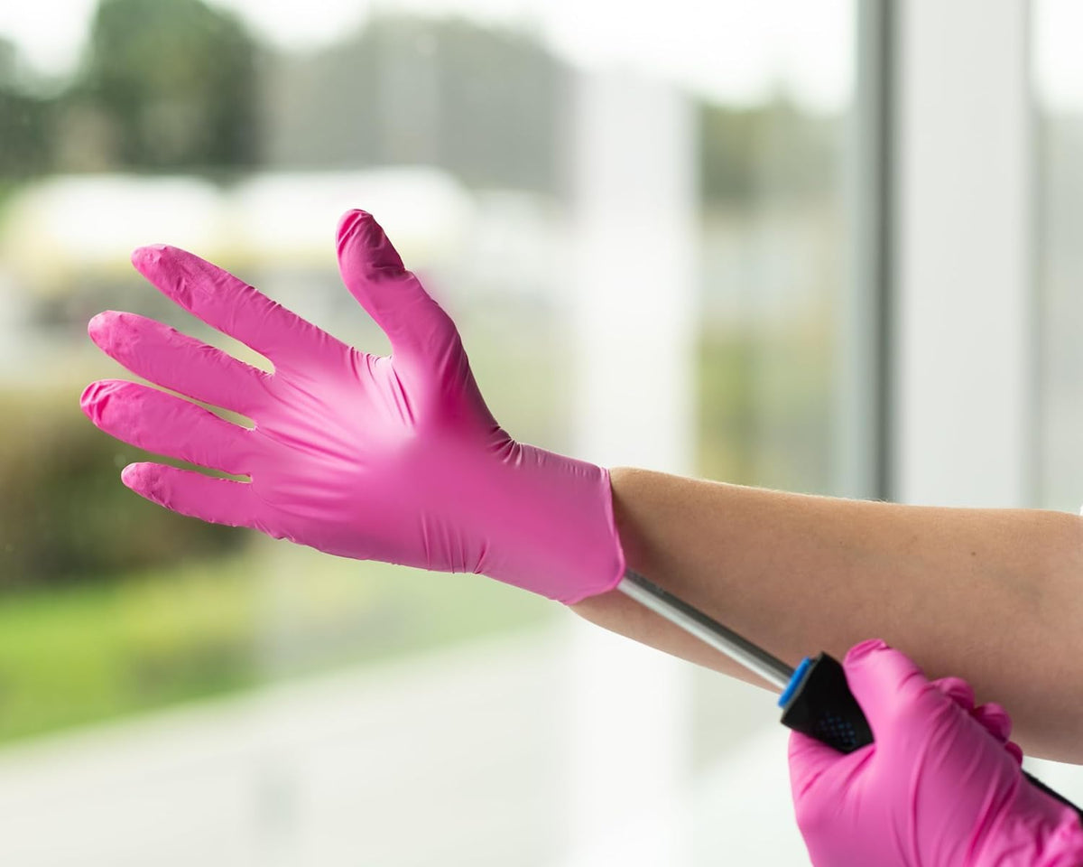FRAMAR Pink Nitrile Disposable Gloves, Medium