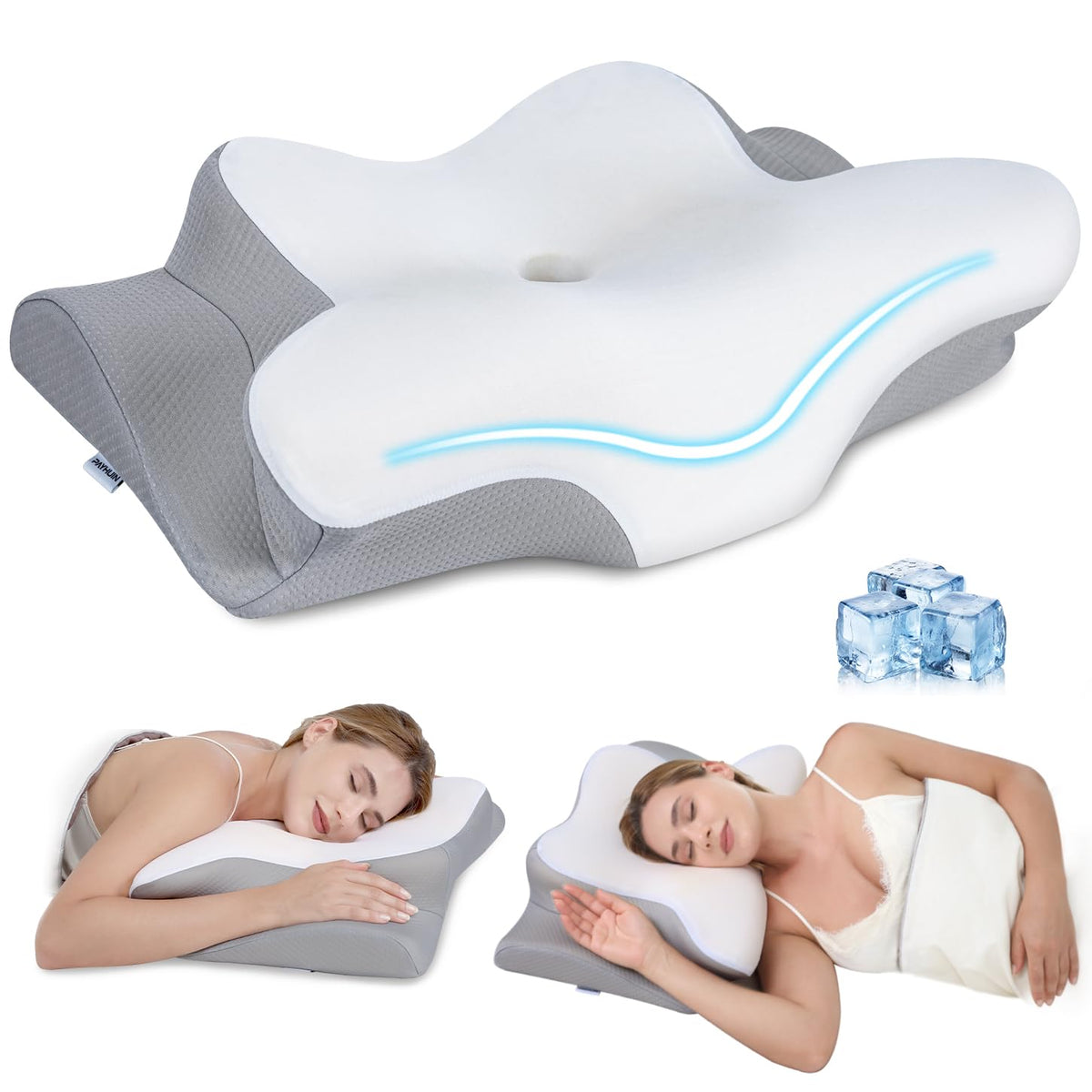 Missleep Contour Memory Foam Cervical Pillow, 2 Heights, White
