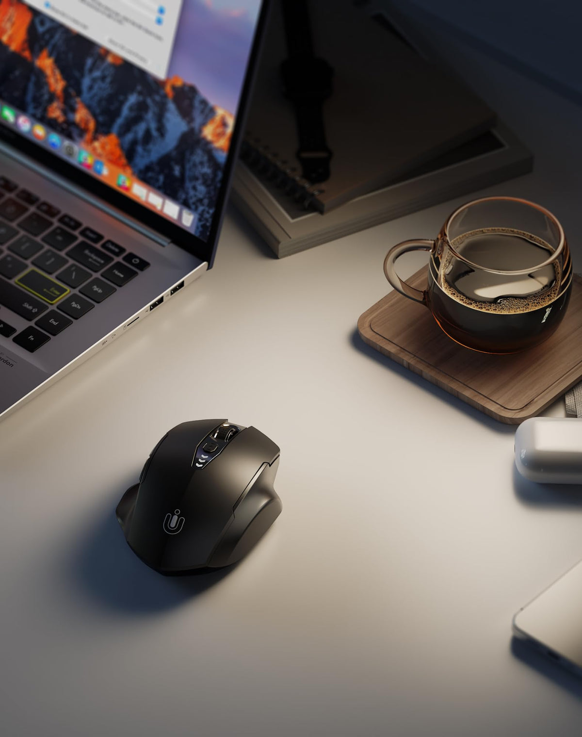 Rechargeable Bluetooth Wireless Mouse, Tri-Mode, Adjustable DPI, Black