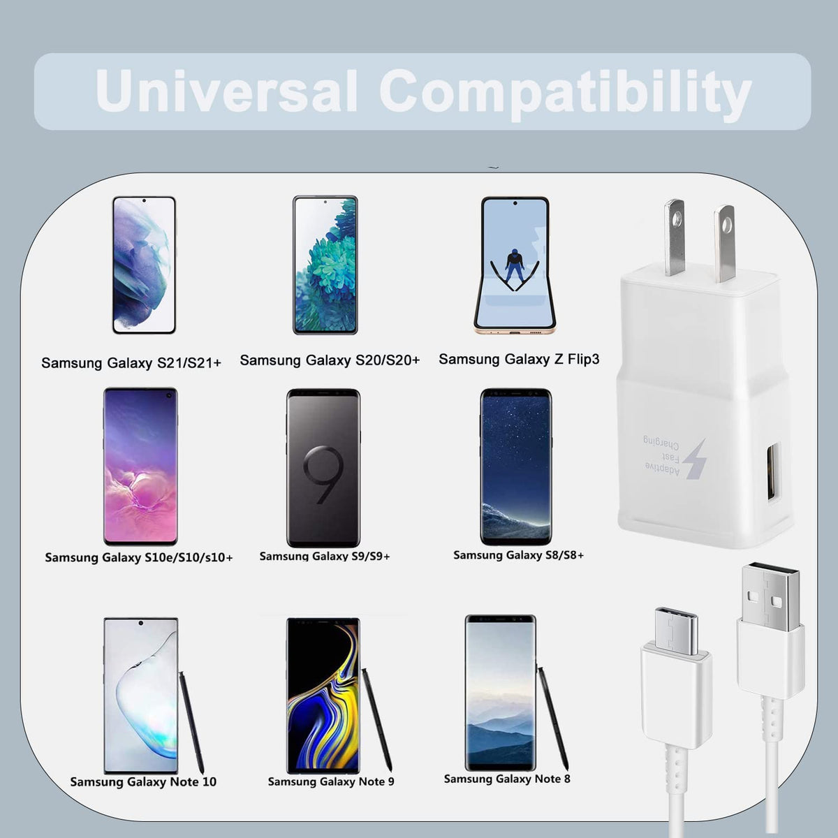 Powersky Fast Charger for Samsung with USB Type C Cable, 2 Pack