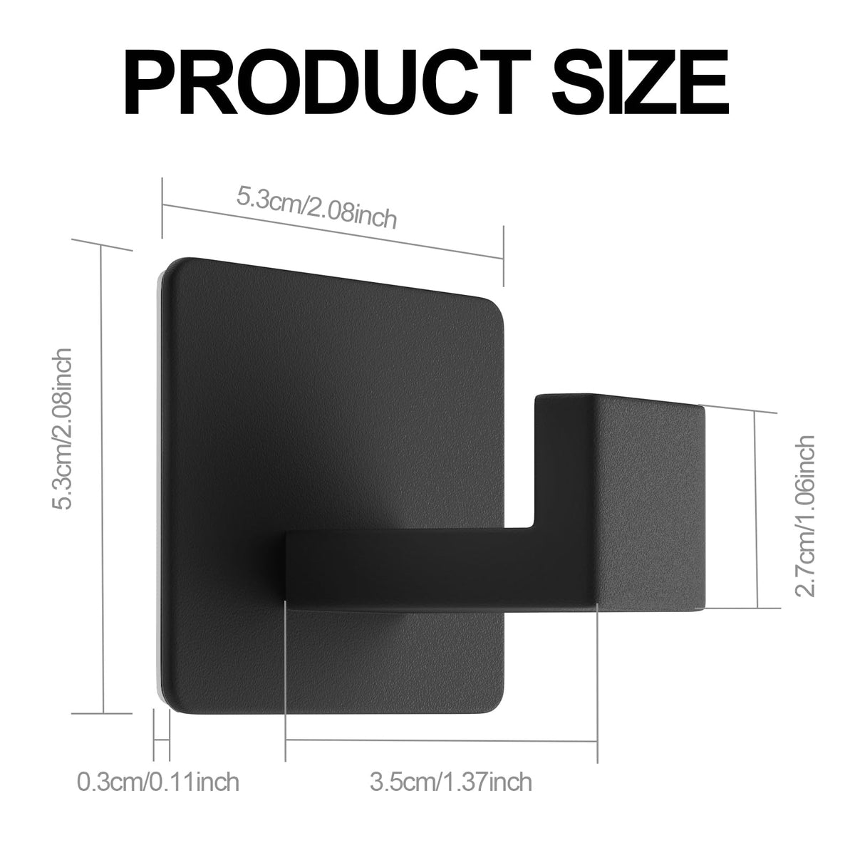 PMMASTO Self-Adhesive Aluminium Wall Hooks, 4-Pack, Black