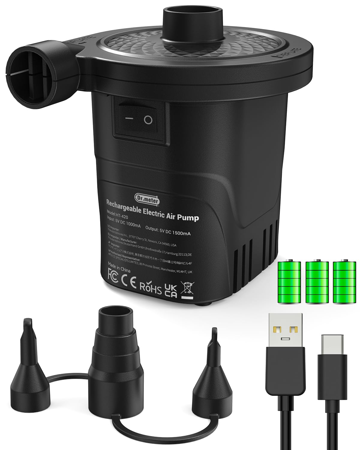 Dr. Meter Rechargeable Air Pump for Inflatables, 4000 mAh