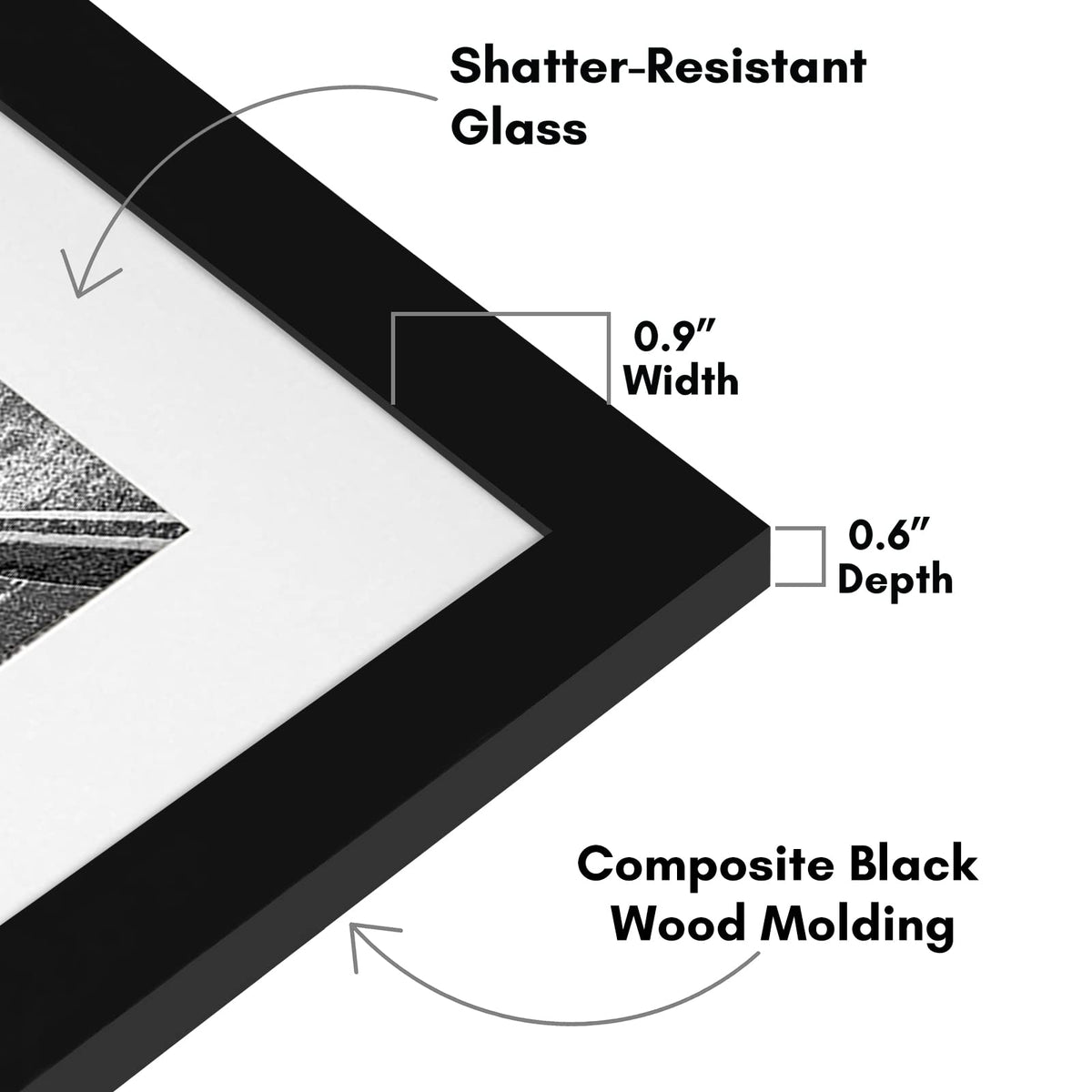 Americanflat 11x14 Picture Frame, Shatter-Resistant Glass, Black