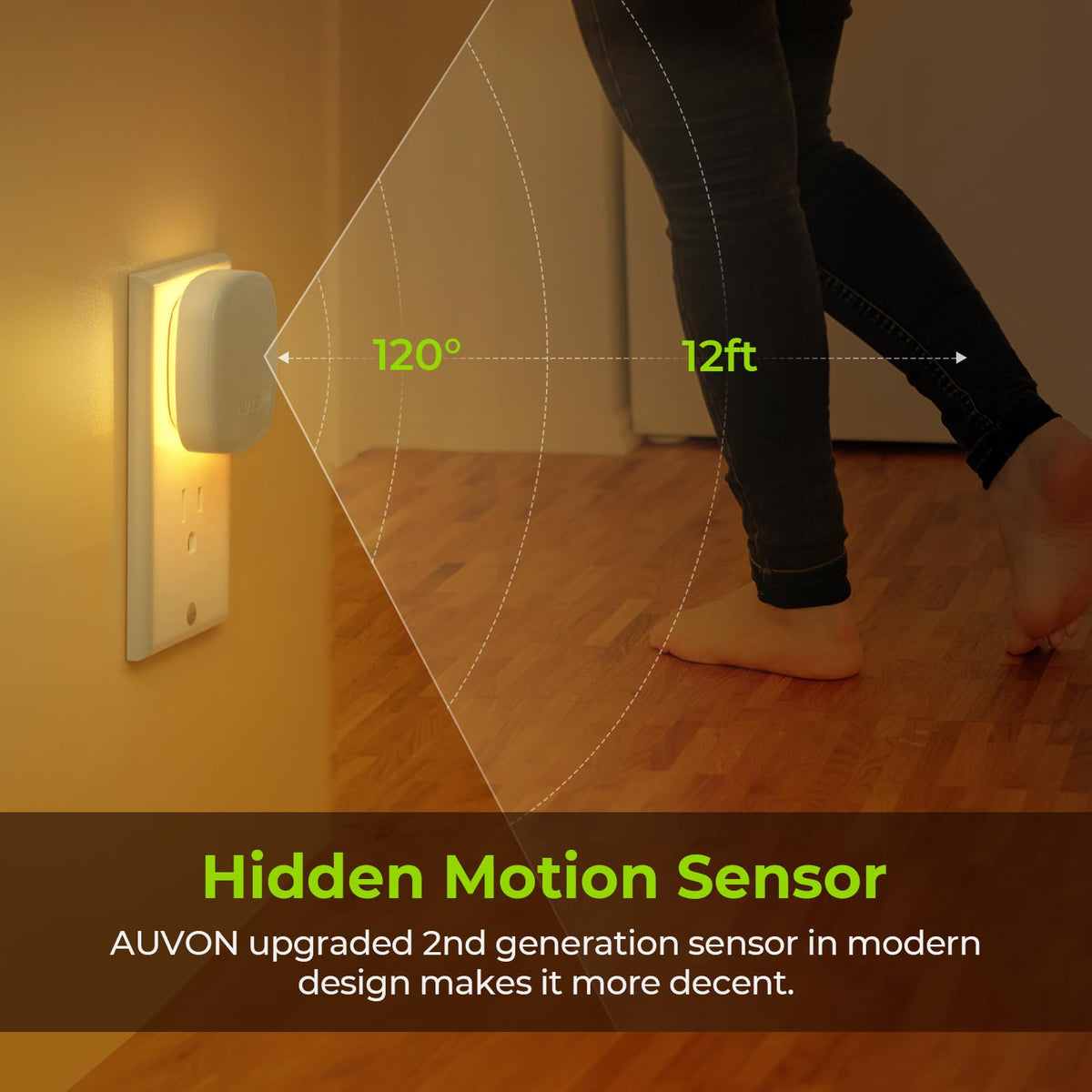 AUVON Plug-In LED Motion Sensor Night Light (2 Pack)