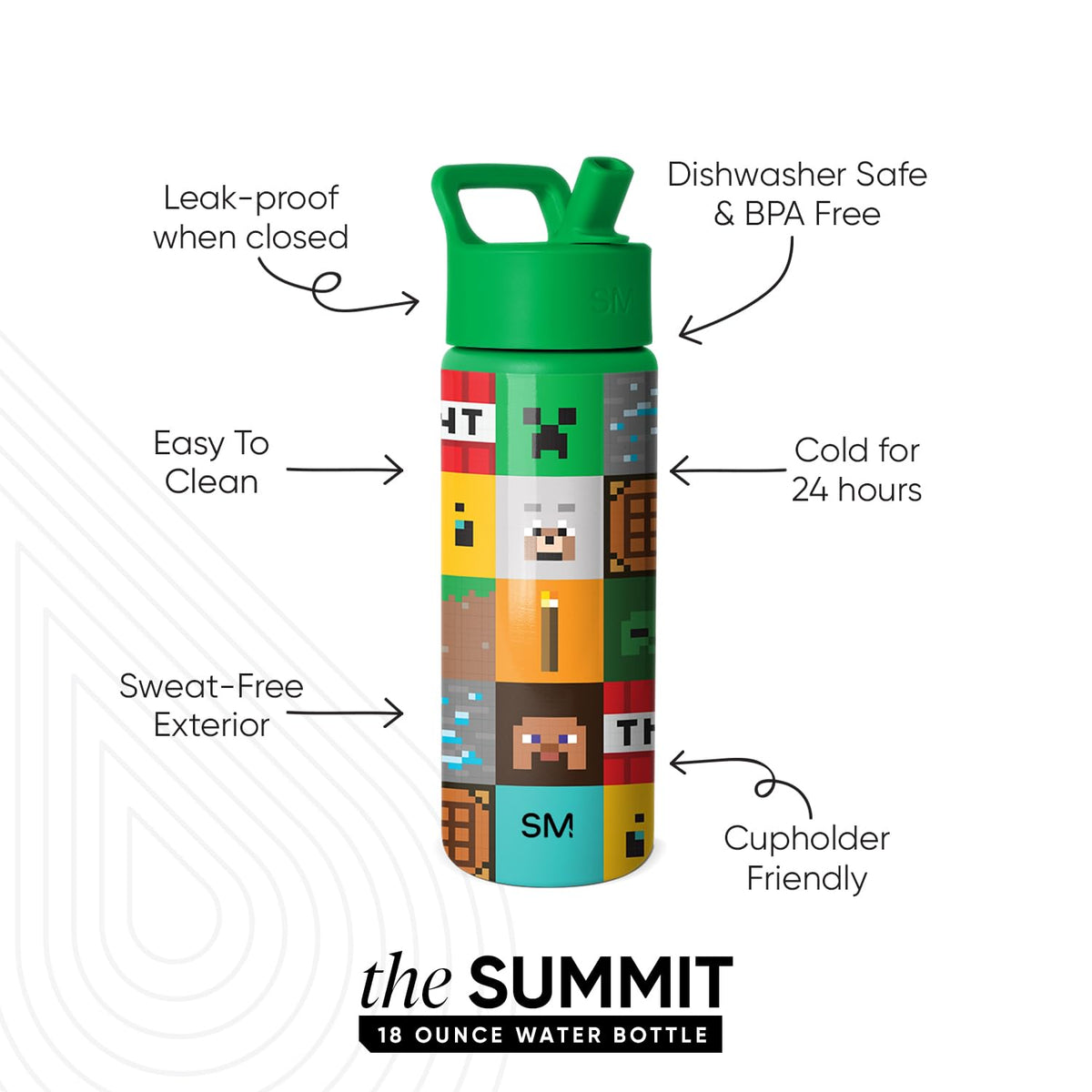 Simple Modern Minecraft Kids Water Bottle, 18oz