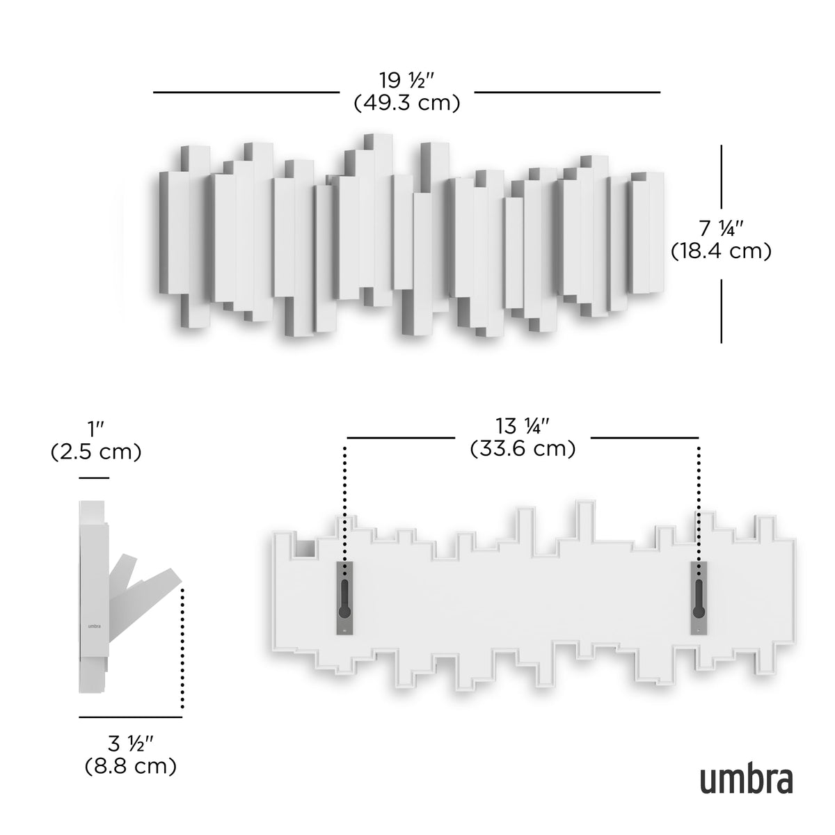Umbra Sticks Wall-Mounted Coat Rack with 5 Retractable Pegs, White