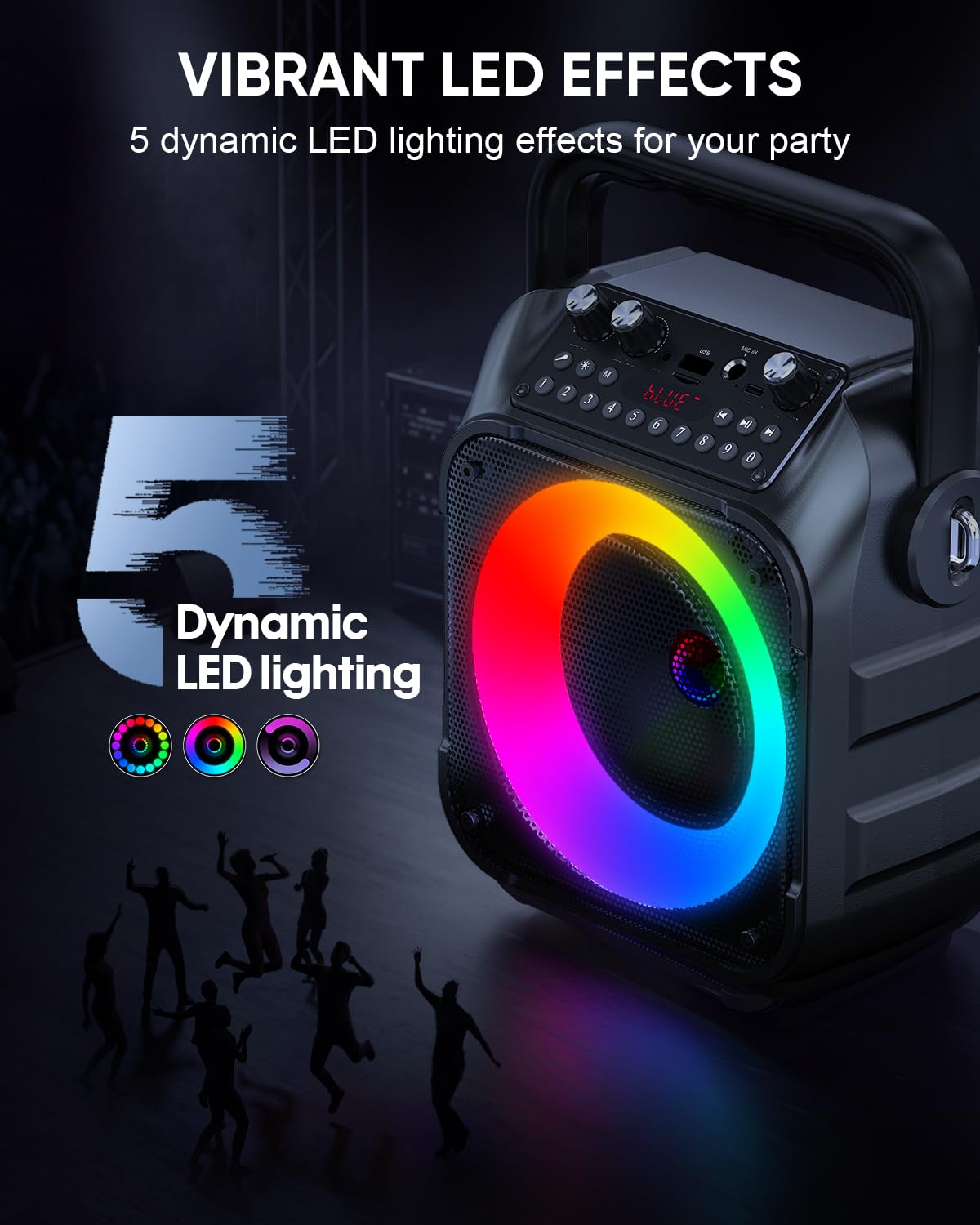 CYY Bluetooth Karaoke Machine with 2 Wireless Microphones, Pale Black