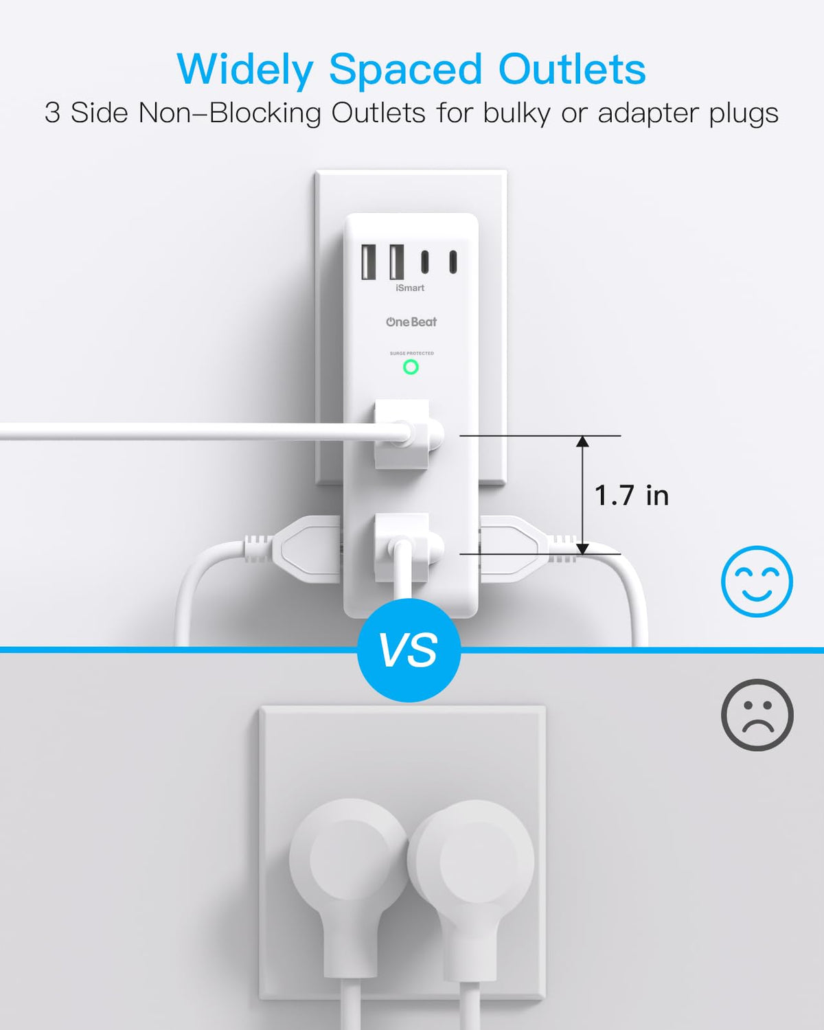 One Beat Surge Protector Outlet Extender, 6 Outlets, 4 USB