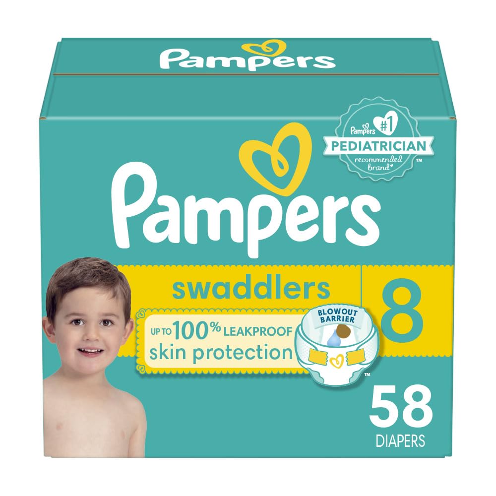Pampers Swaddlers Baby Diapers, Size S8, 58 Count