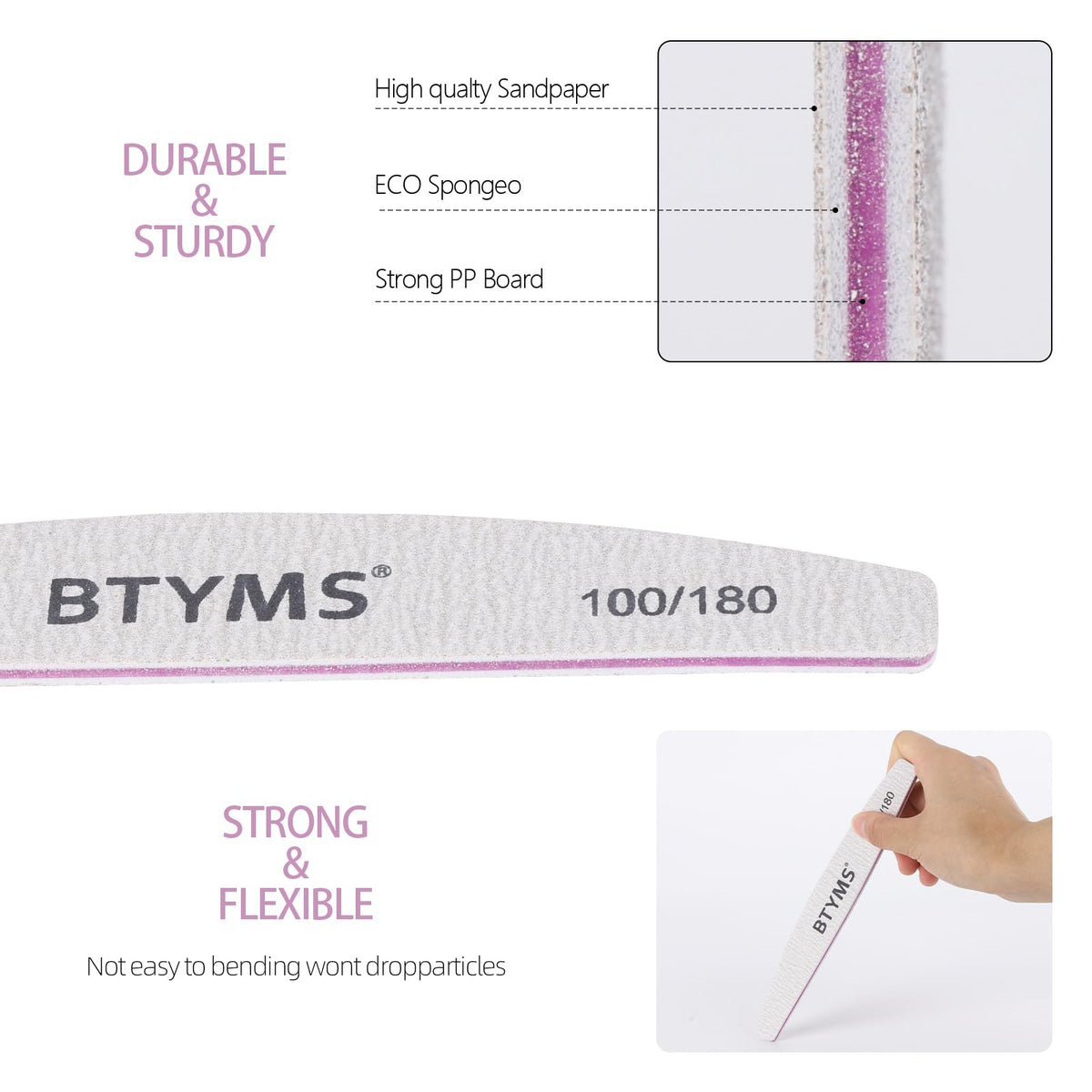 BTYMS Double-Sided Nail Files, 100/180 Grit, 25 Pieces