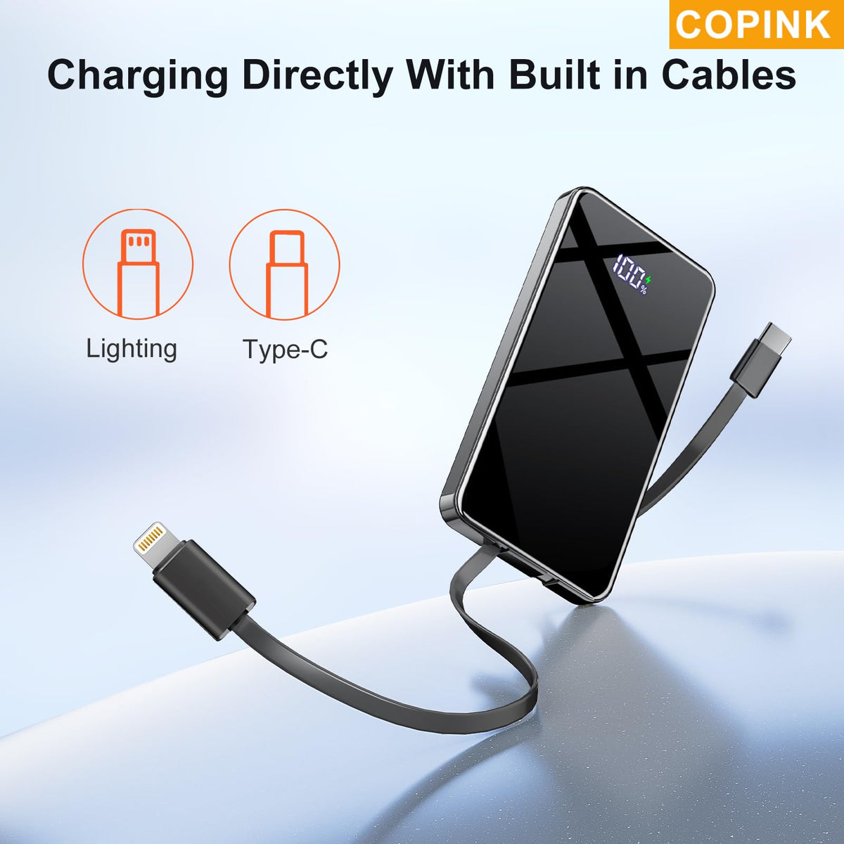 COPINK Power Bank with Built-In Cables, 25,000mAh