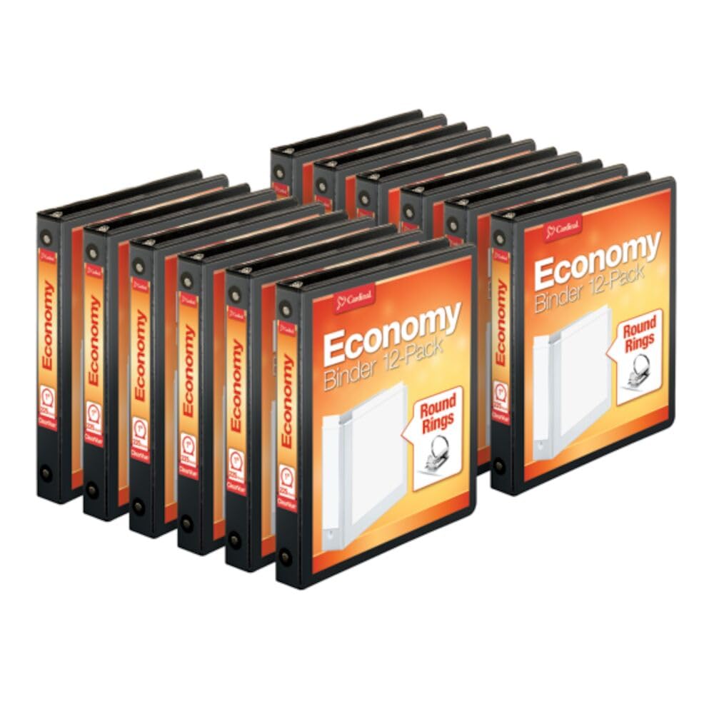 Cardinal ClearVue Economy Value Binders, 1 Inch, Black, 12 Pack