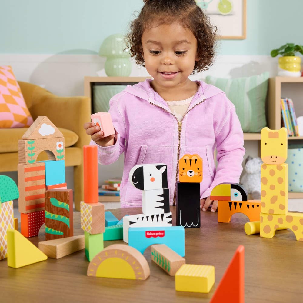 Fisher-Price Wooden Jungle Blocks, 50-Piece Building Set