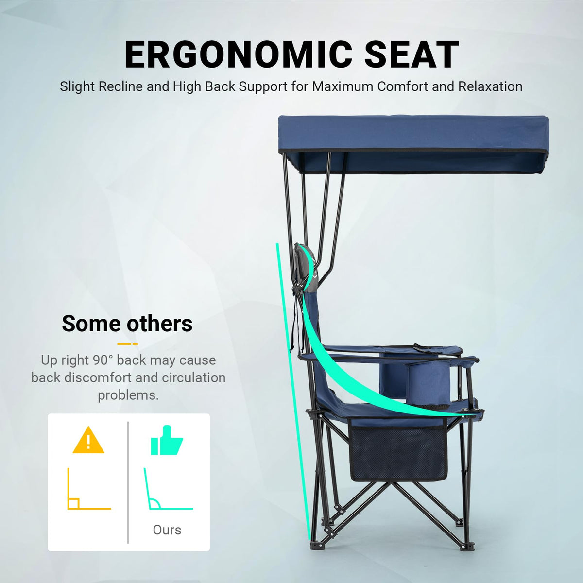 Overmont Folding Beach Chair with Canopy and Cooler, Blue, 2pcs
