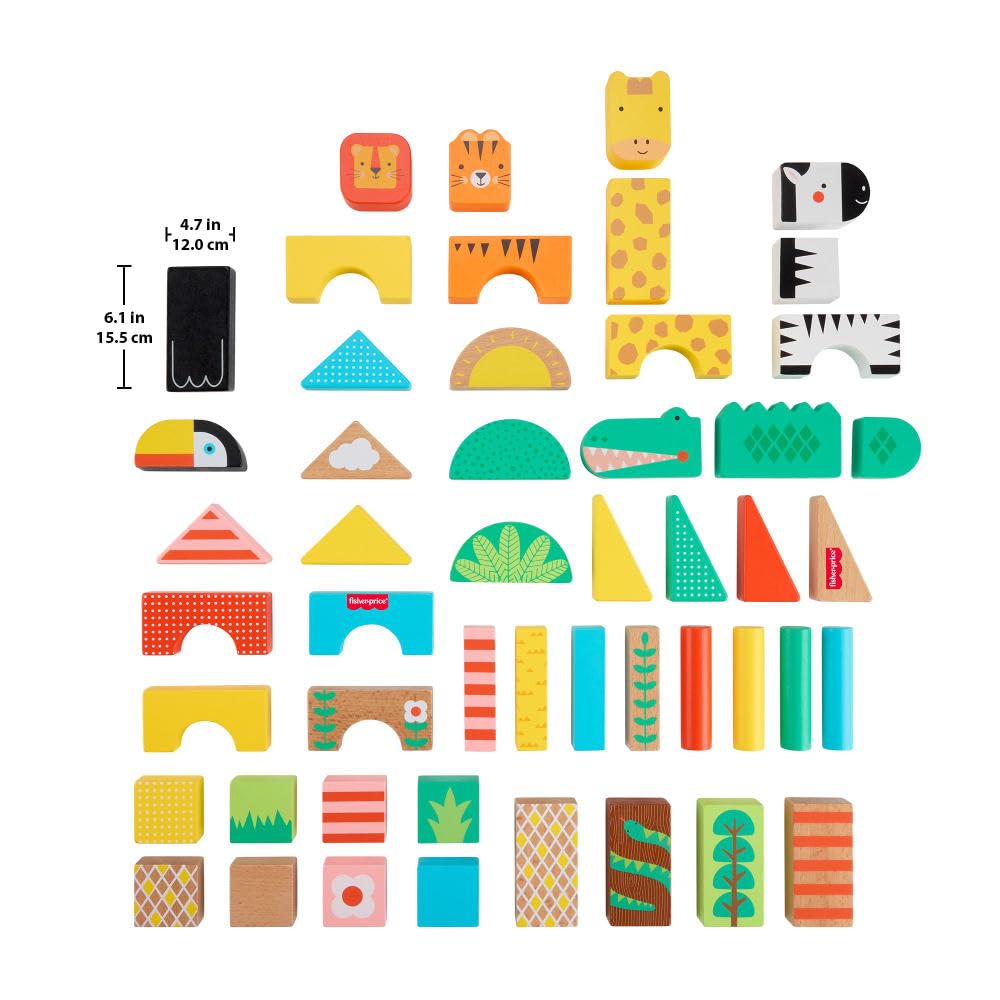 Fisher-Price Wooden Jungle Blocks, 50-Piece Building Set