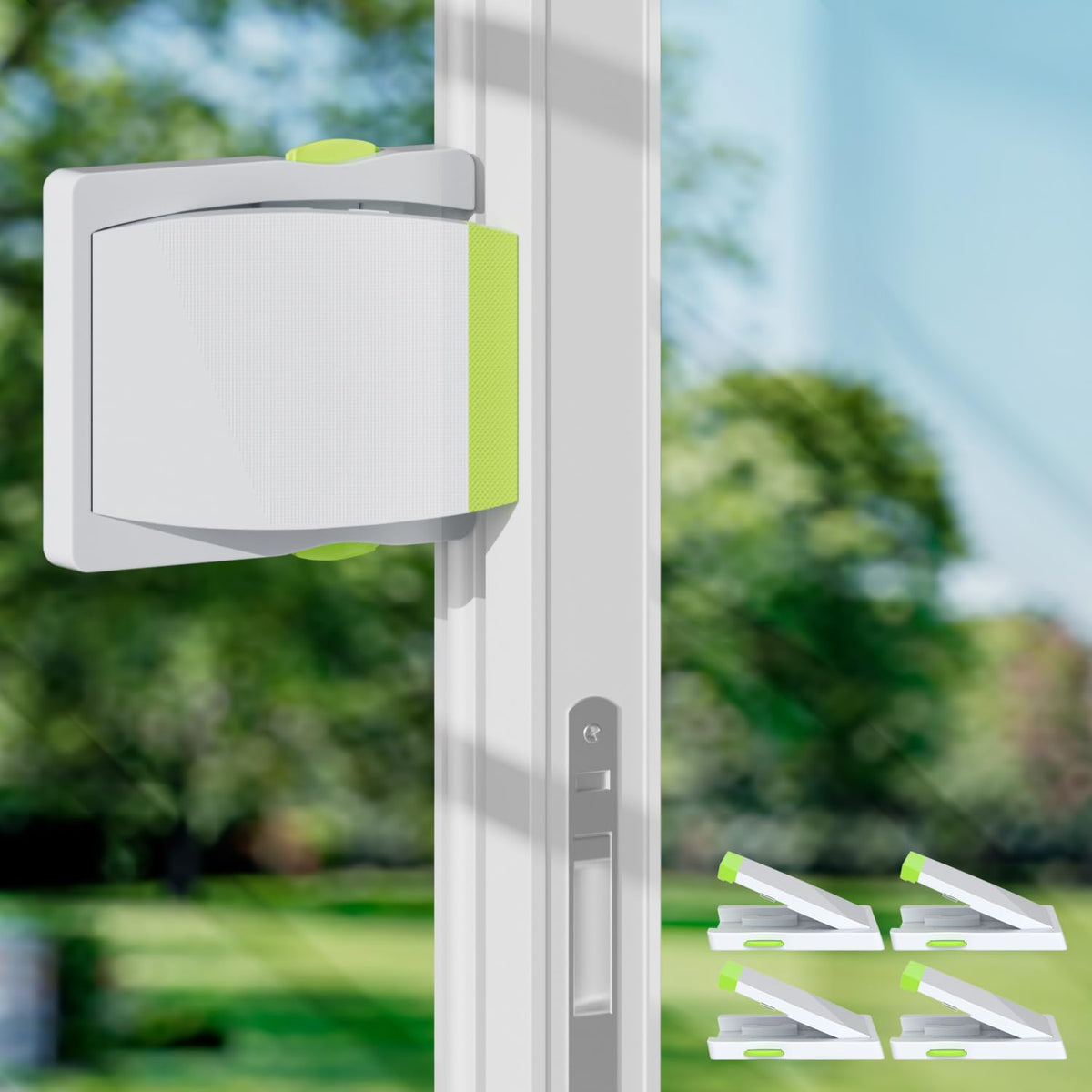 Adhesive Sliding Door & Window Child Safety Locks, Green (4 Pack)