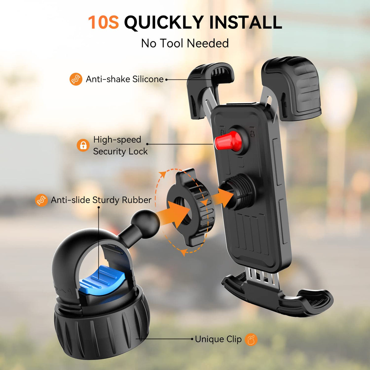 Motorcycle/Bicycle Phone Mount for 4.7-6.8 inch Phones, Orange