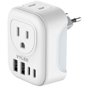 Vylee International Travel Plug Adapter, 4 AC Outlets, 2 USB-C Ports