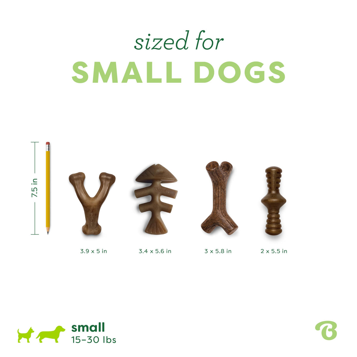 Benebone Small 4-Pack Dog Toys for Aggressive Chewers, Under 30 lbs
