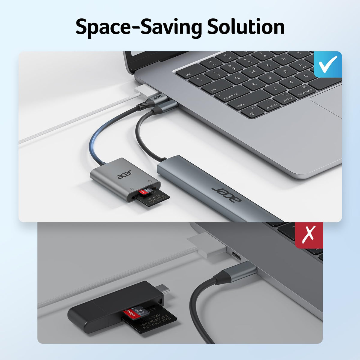 Acer USB C SD and Micro SD Card Reader, Durable Nylon