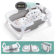 4-in-1 Newborn to Toddler Baby Bathtub with Temperature Sensor, Grey