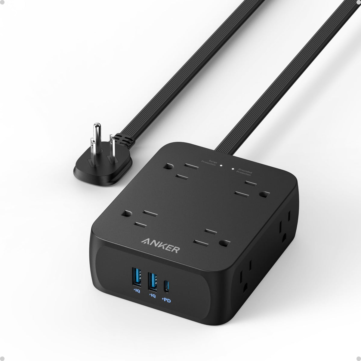Anker Surge Protector Power Strip, 2000J, 5 ft, 8 Outlets, Black