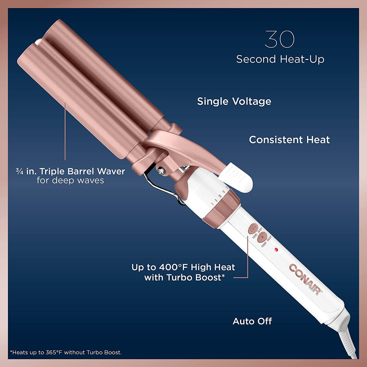 Conair CD704C Double Ceramic Triple Barrel Waver, White/Rose Gold