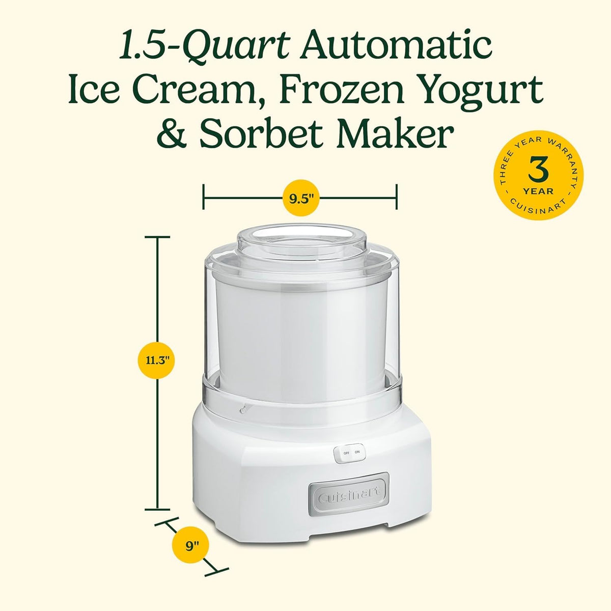 Cuisinart Ice Cream Maker, 1.5 Quart, White, ICE-21C