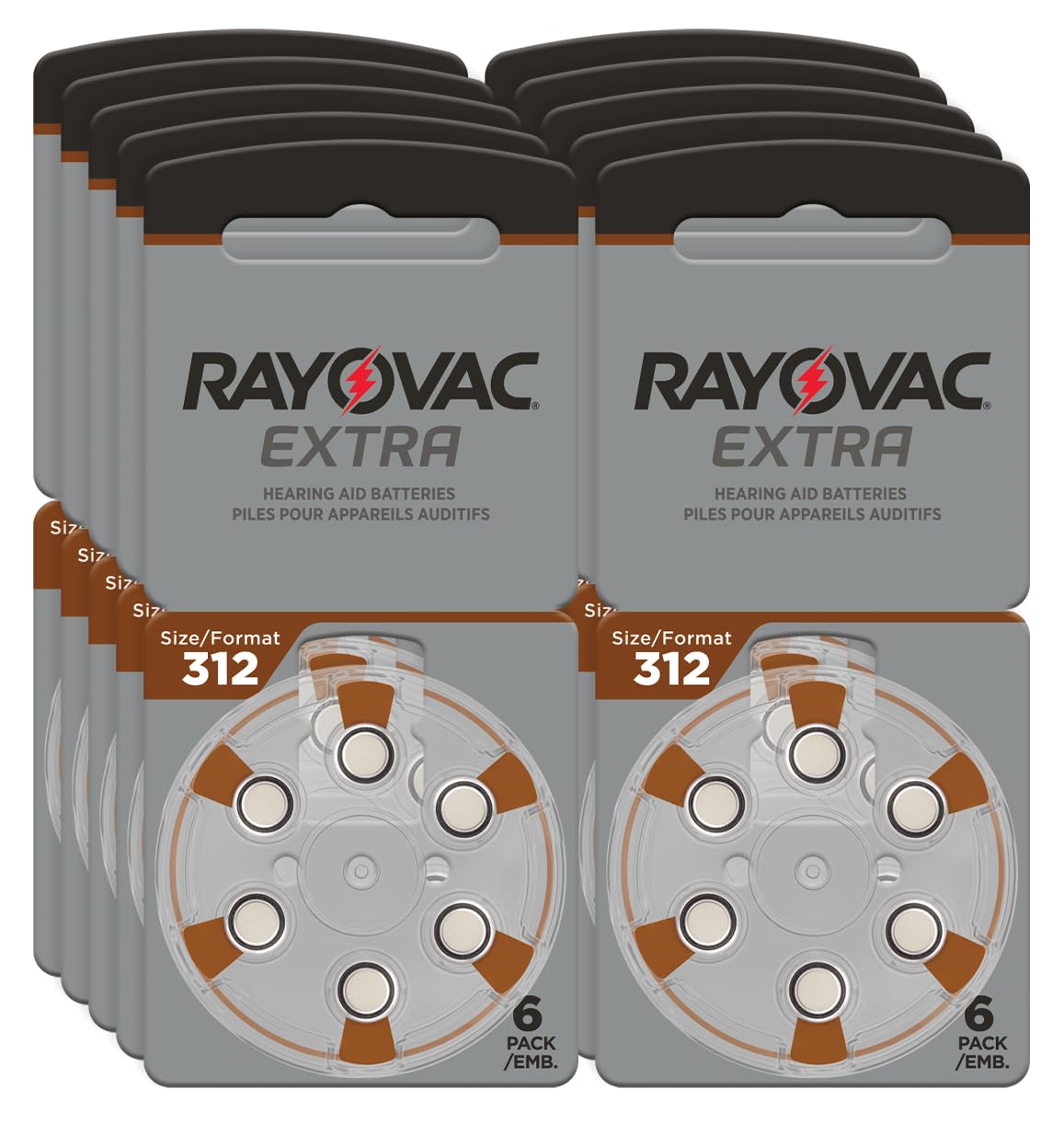 Rayovac Extra Size 312 Hearing Aid Batteries, 60 Batteries
