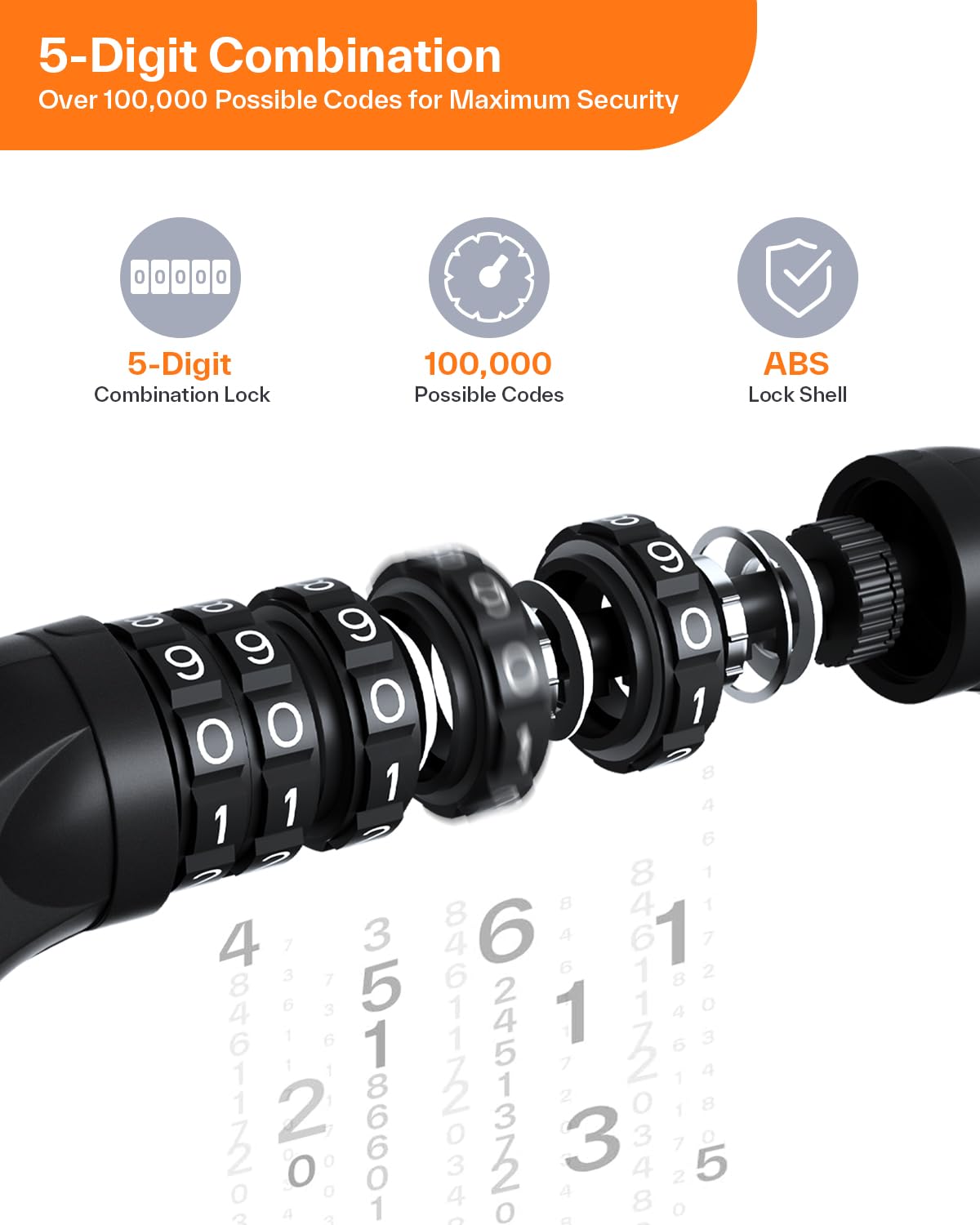 5-Digit Resettable Combination Bike Chain Lock