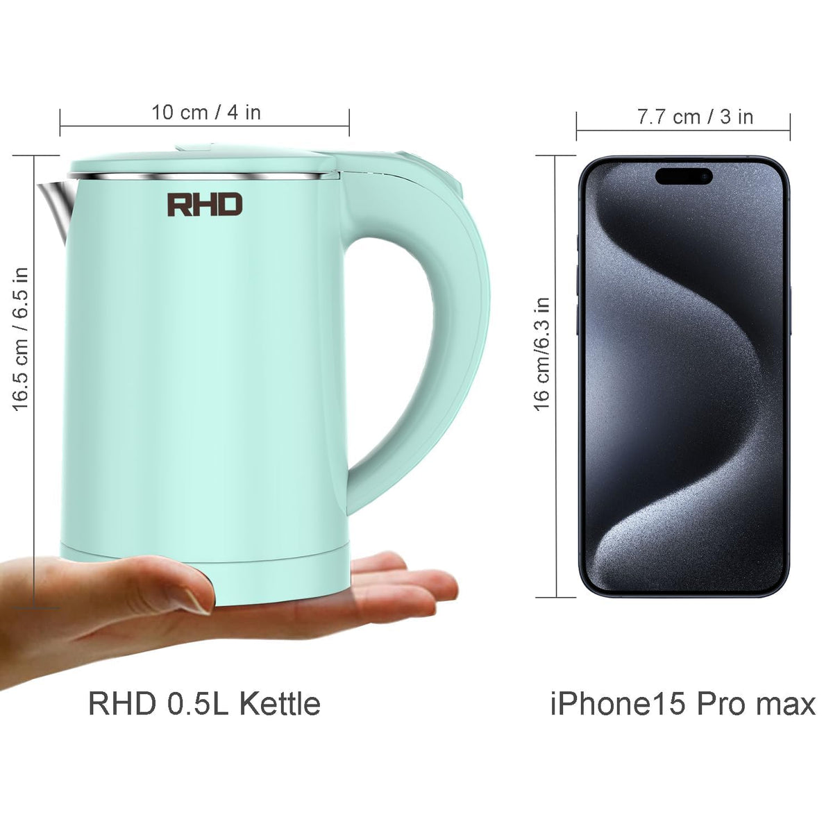 RHD Small Portable Electric Kettle, 0.5 L, 304 Stainless Steel, Green