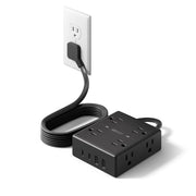SUPERDANNY Flat Plug Surge Protector, 8 Outlets, 4 USB, 6 ft, Black