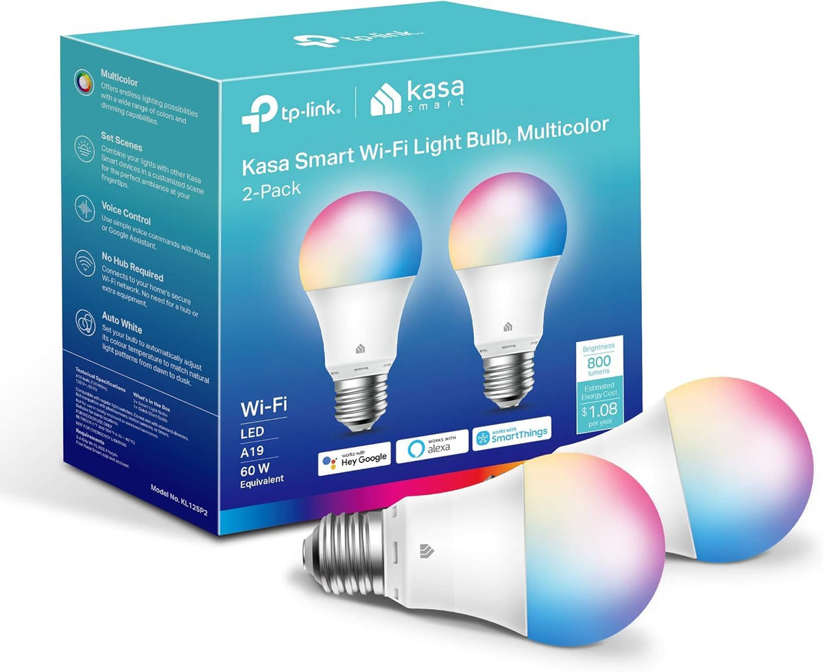 Kasa Smart WiFi Colour Changing Light Bulbs, A19, 2-Pack (KL125P2)