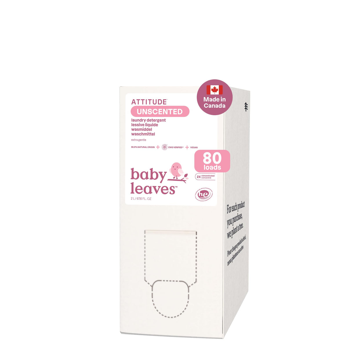 Attitude Baby Laundry Detergent Refill, Unscented, 80 Loads, 2 L