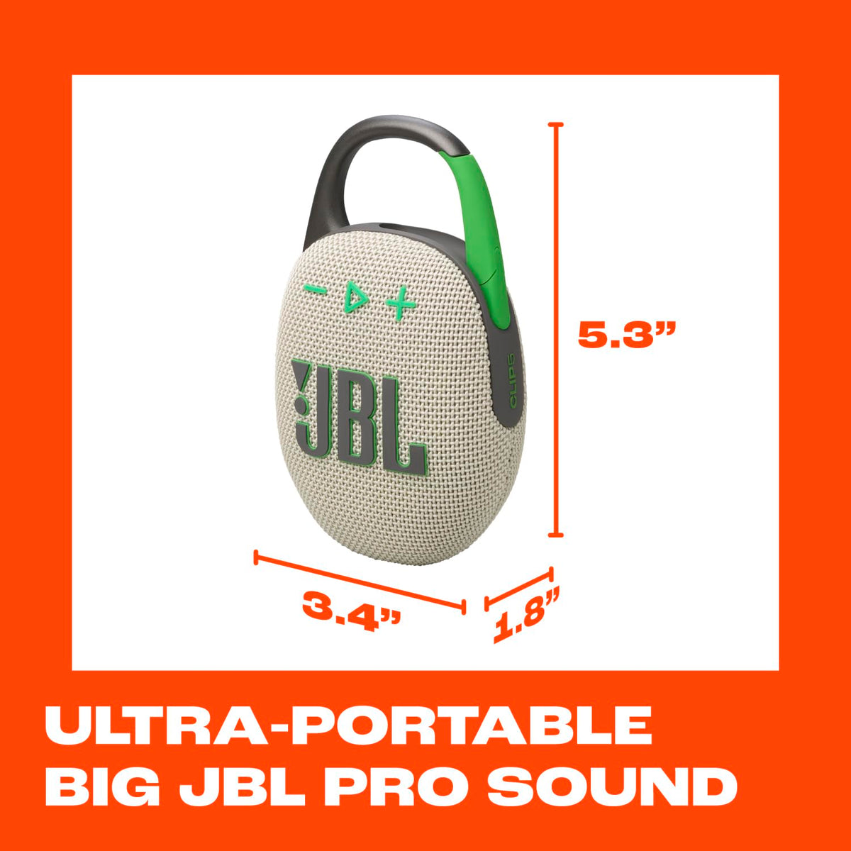 JBL Clip 5 Waterproof Bluetooth Speaker, Sand