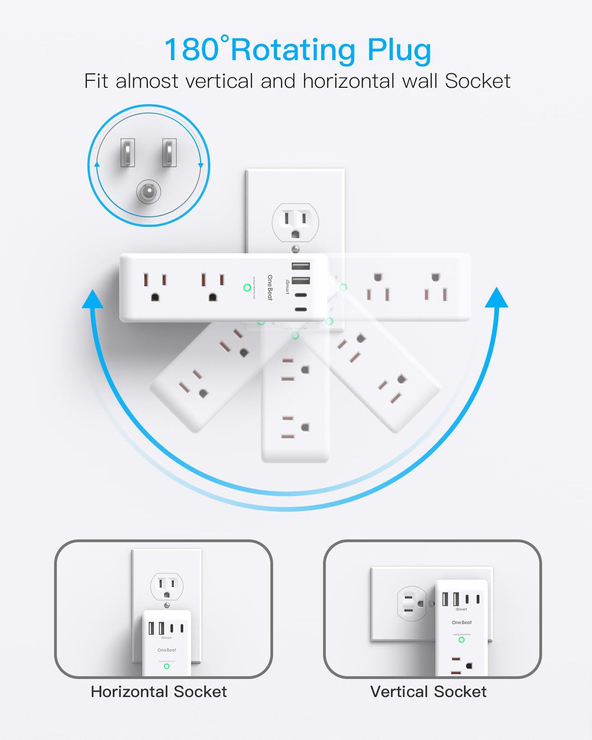 One Beat Surge Protector Outlet Extender, 6 Outlets, 4 USB
