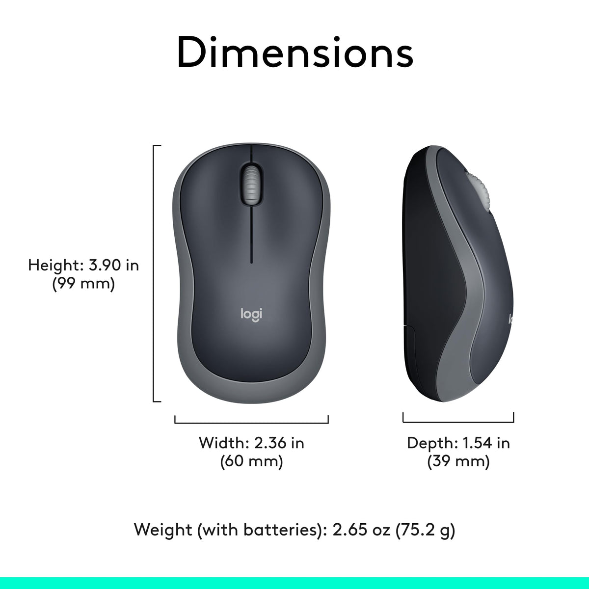 Logitech M185 Wireless Mouse, Swift Grey