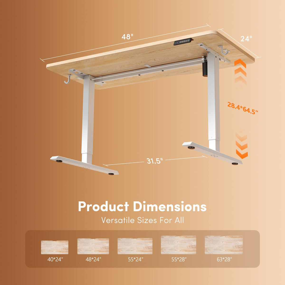 Fezibo Height Adjustable Standing Desk, 47 x 24 in, Maple