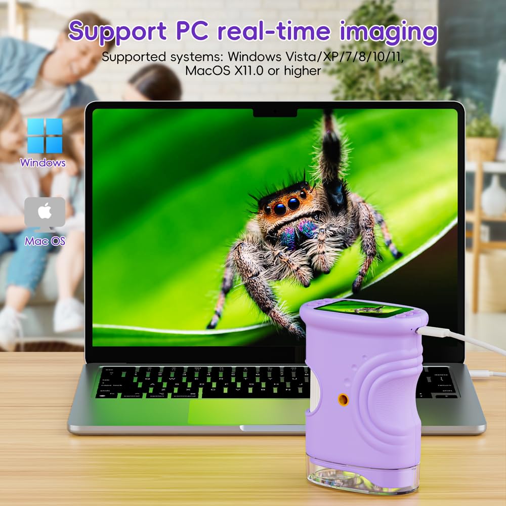 Temodu 1000X Kids' Digital Microscope with 2" Screen, Purple