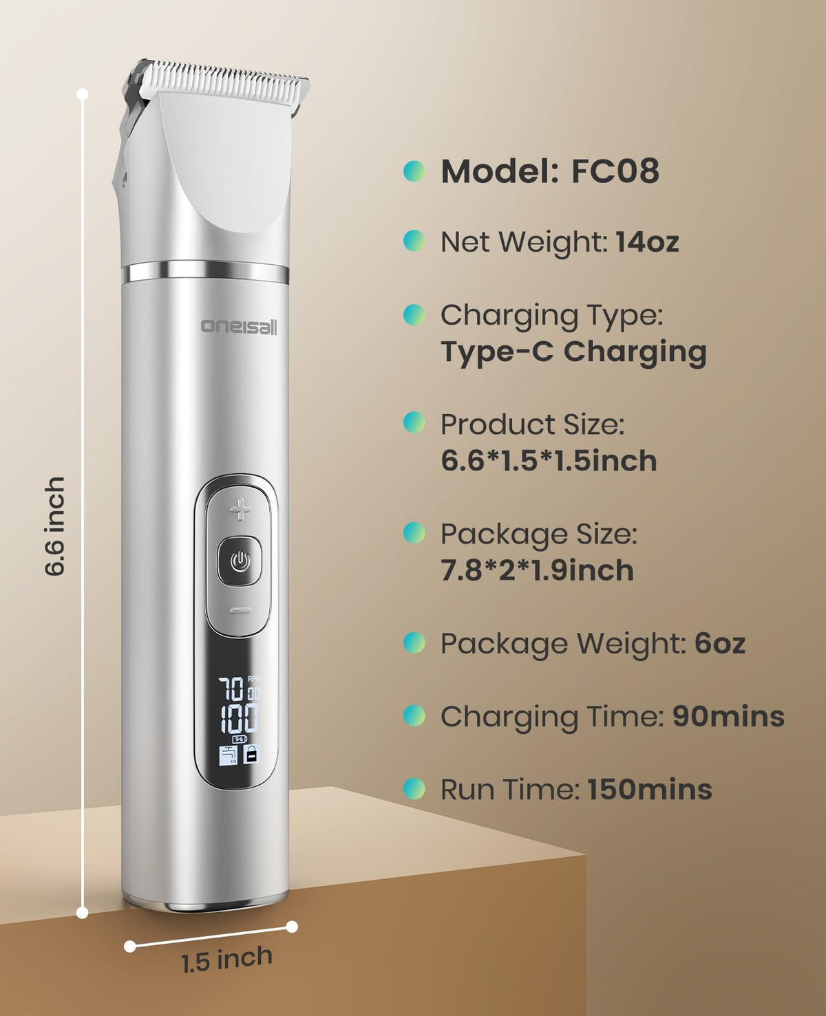 Oneisall 4-in-1 Dog Grooming Kit with LCD Display