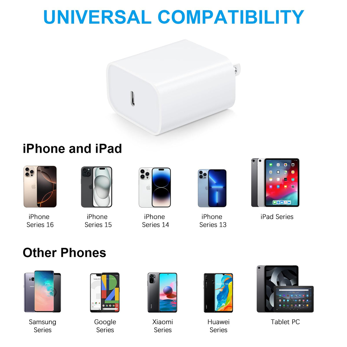 USB C to Type C Cable with Charger Block, 10FT, 3 Pack