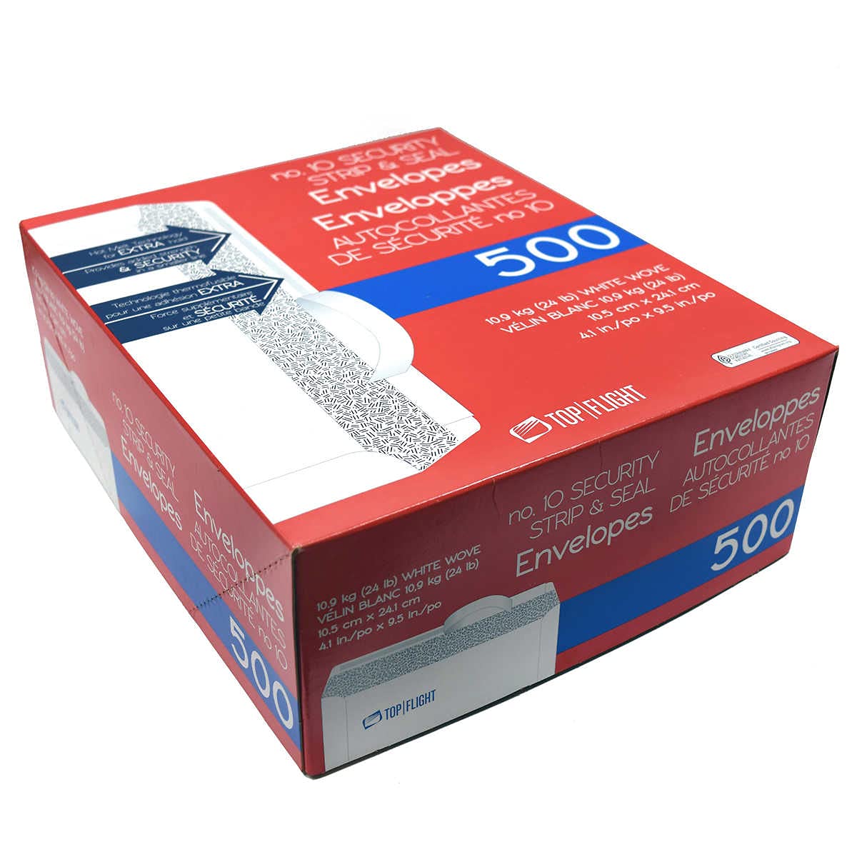 Top Flight PSTF10NWT #10 Security Envelopes, White, 500 Count