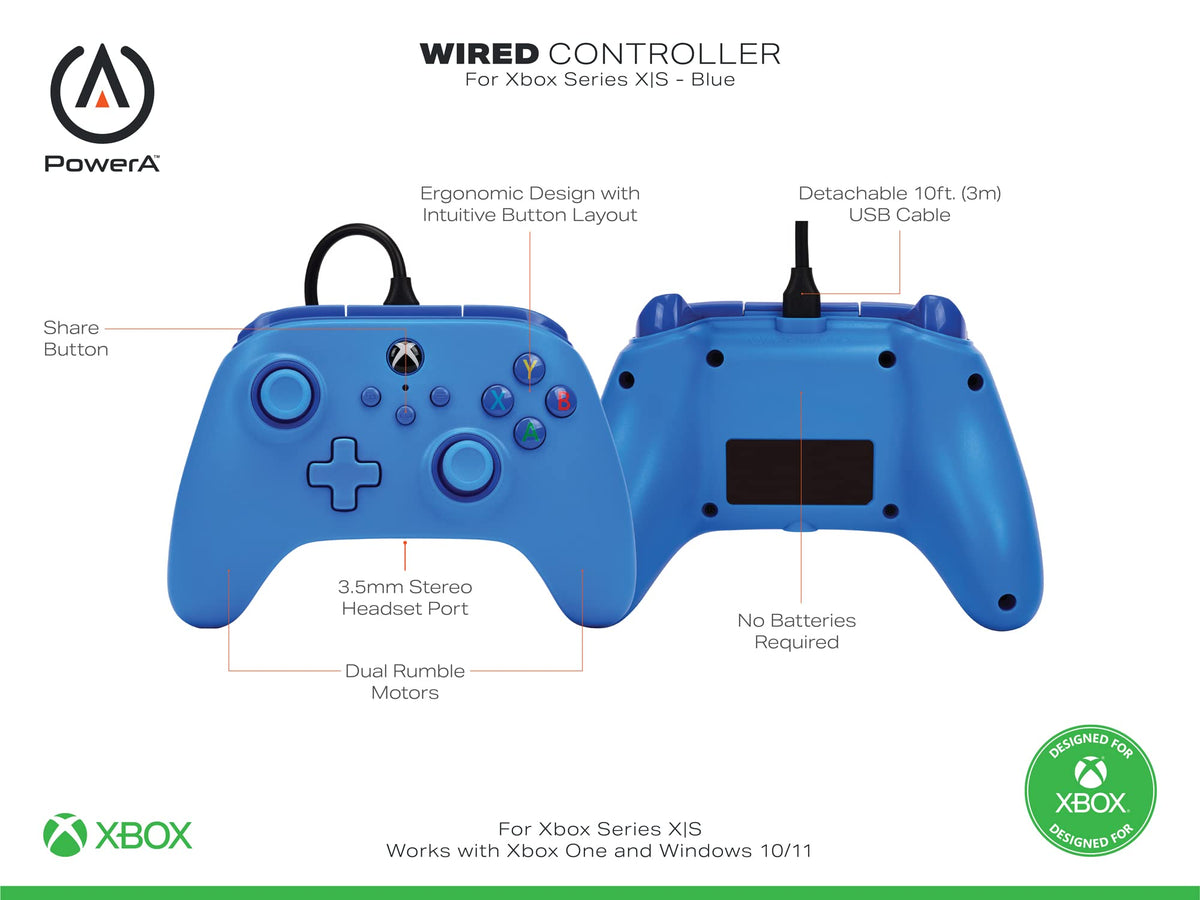 PowerA Wired Controller for Xbox Series X|S, Blue