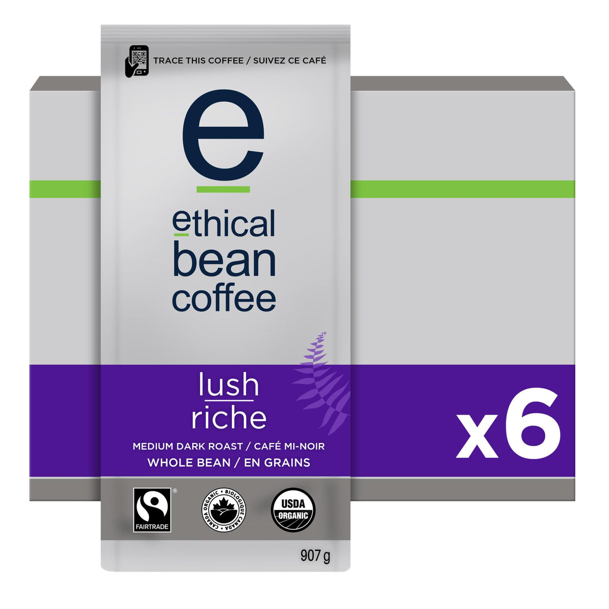 Ethical Bean Lush Medium Dark Roast Whole Bean Coffee, 907g, 6 Pack