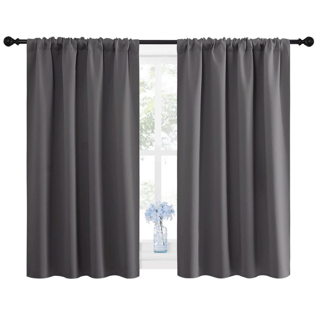 NICETOWN Blackout Kitchen Curtains, W42 x L45, Grey