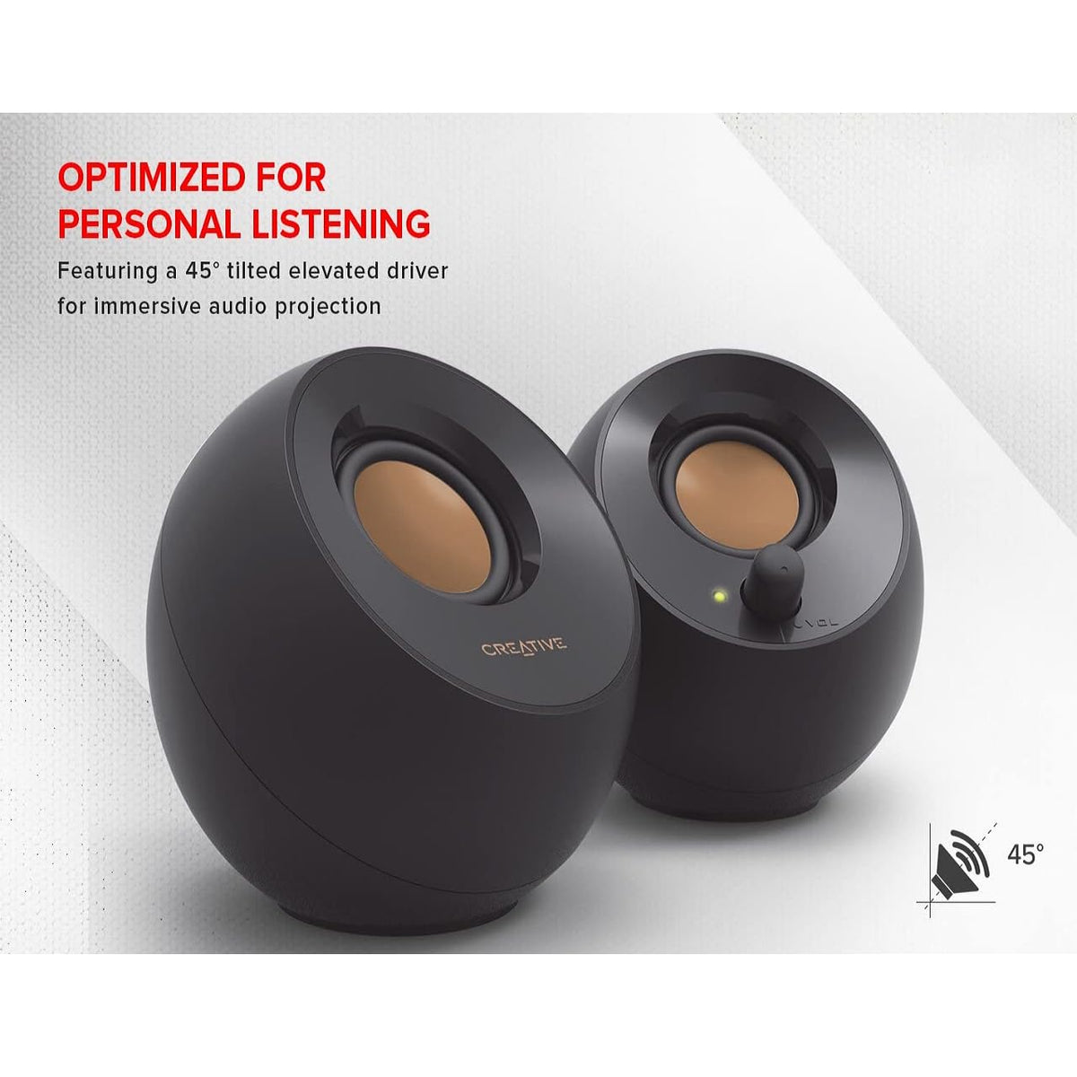 Creative Pebble 2.0 USB-Powered Desktop Speakers, Black
